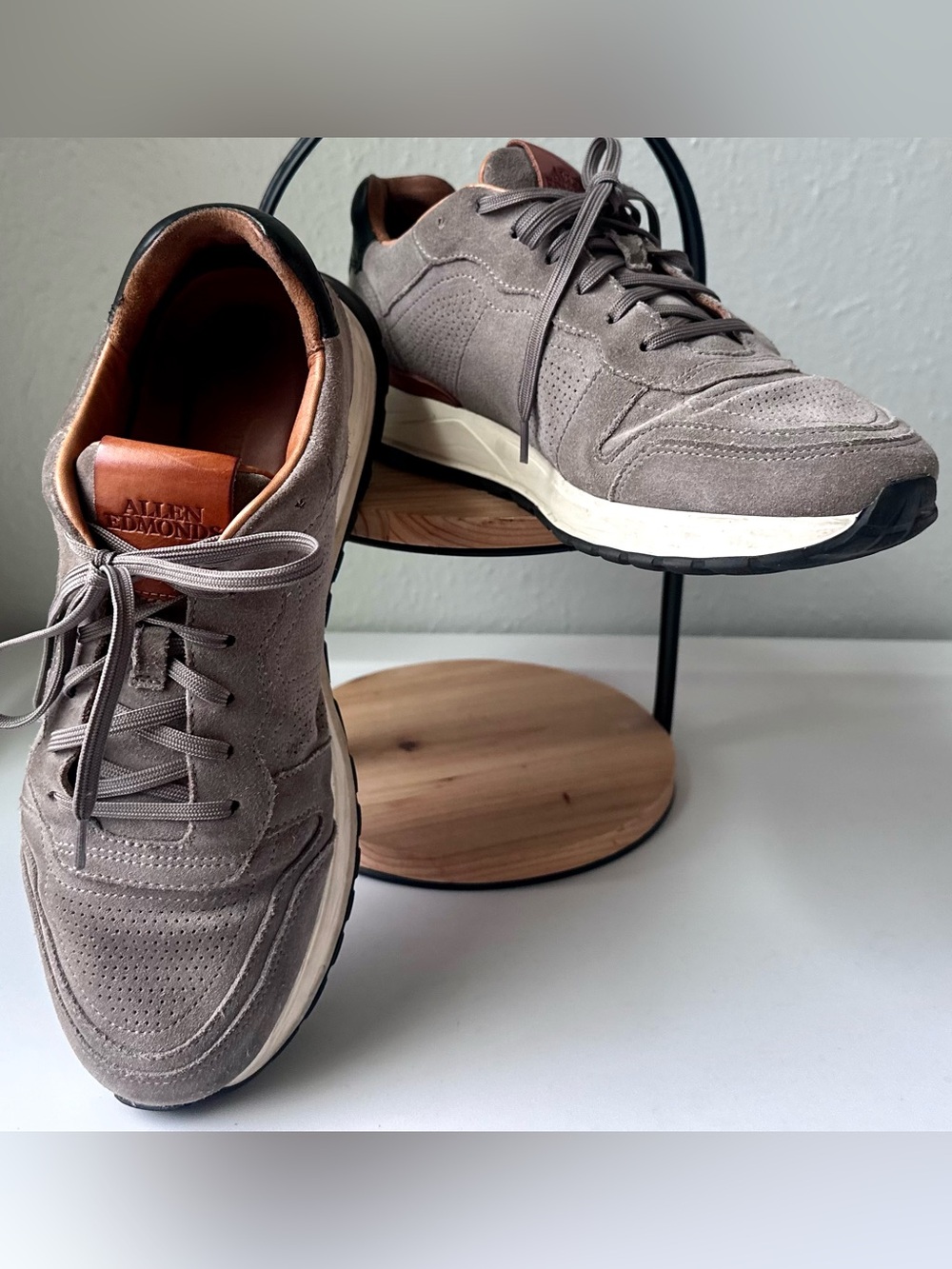 Allen Edmonds Taupe Suede and Brown Leather Lightyear Sneakers